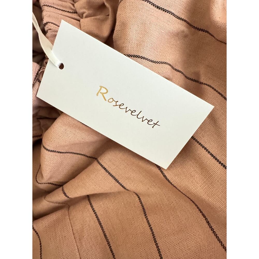 NWT Rosevelvet Puff Shoulder Mauve Pinstripe Criss-Cross Jumpsuit Sz L - Picture 5 of 6